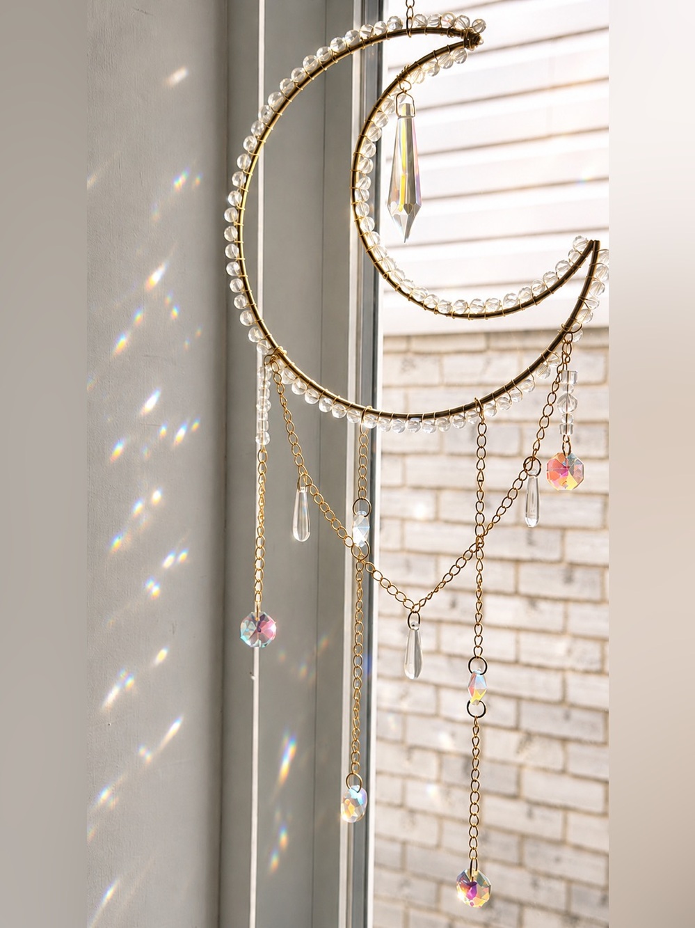 Gold and Clear Crystal Crescent Sun catcher